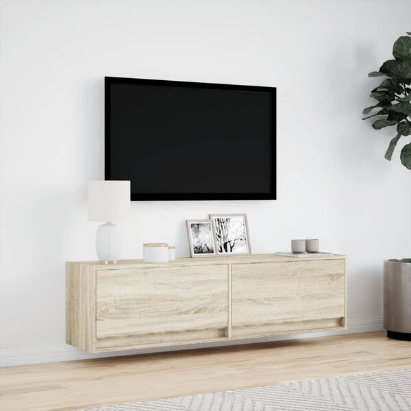 vidaXL TV-seinäkaappi LED-valoilla Sonoma-tammi 140x31x38 cm