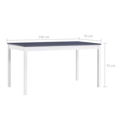 vidaXL Ruokapöytä valkoinen ja harmaa 140x70x73 cm mänty