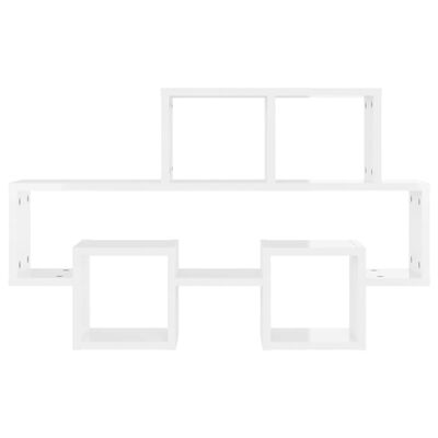 vidaXL Seinähylly autonmuotoinen korkeakiilto valk. 82x15x51 cm levy