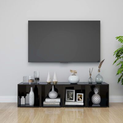 vidaXL TV-tasot 4 kpl korkeakiilto musta 37x35x37 cm lastulevy