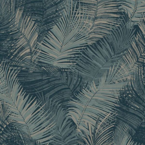 DUTCH WALLCOVERINGS Tapetti Palm petrolinsininen