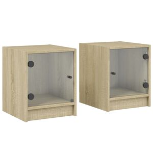 vidaXL Y&ouml;p&ouml;yd&auml;t lasiovilla 2 kpl Sonoma-tammi 35x37x42 cm