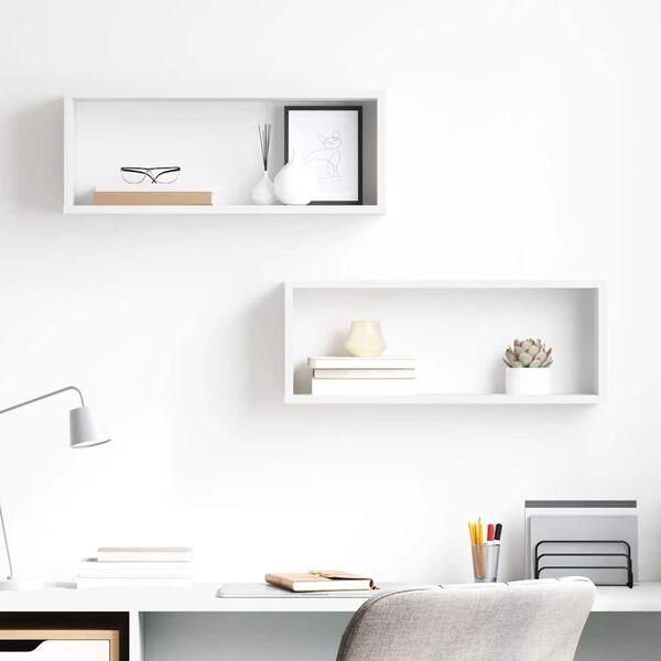 vidaXL Kuutiosein&auml;hyllyt 2 kpl korkeak. valk. 60x15x23 cm tekninen puu