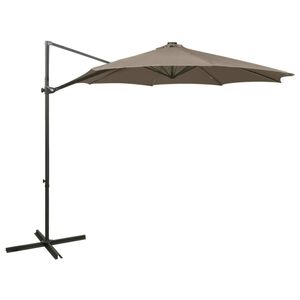 vidaXL Aurinkovarjo cantilever tolpalla ja LED-valoilla 300 cm taupe