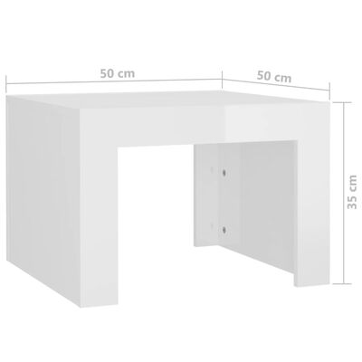 vidaXL Sohvapöytä korkeakiilto valkoinen 50x50x35 cm lastulevy