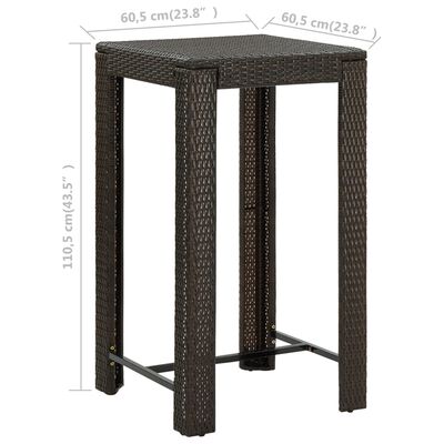 vidaXL Puutarhan baaripöytä ruskea 60,5x60,5x110,5 cm polyrottinki