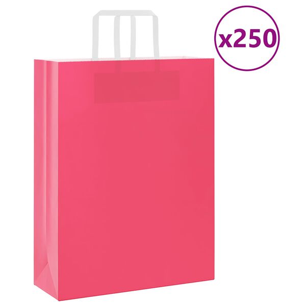 vidaXL Paperikassit 250 kpl kahvoilla pinkki 32x12x42 cm