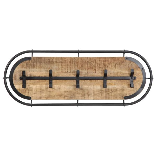 vidaXL Seinänaulakko 5 koukulla täysi karkea mangopuu