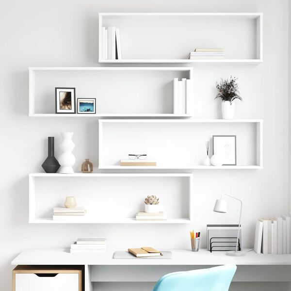 vidaXL Kuutiosein&auml;hyllyt 4 kpl valkoinen 100x15x30cm teknisest&auml; puusta