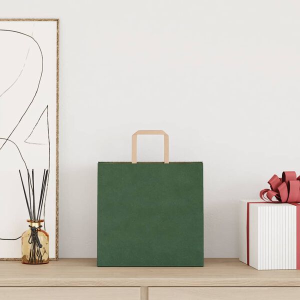 vidaXL Paperikassit 50 kpl kahvoilla vihre&auml; 26x17x25 cm