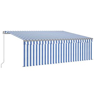 vidaXL Manuaalisesti kelattava markiisi verhoilla 4x3 m sinivalkoinen