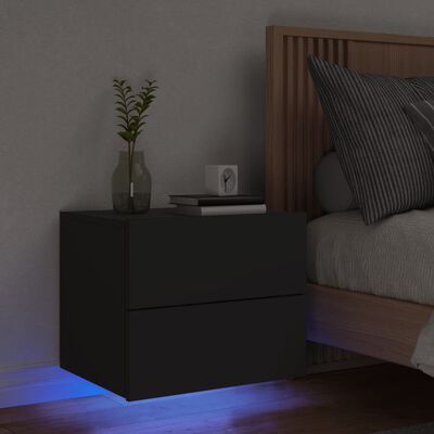 vidaXL Seinäkiinnitettävä yöpöytä LED-valoilla musta