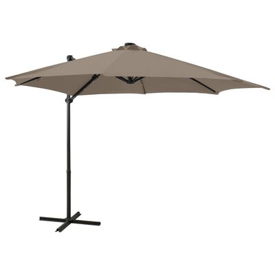 vidaXL Riippuva aurinkovarjo tangolla ja LED-valoilla ruskeanh. 300 cm