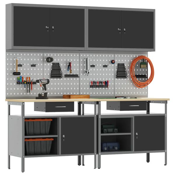 vidaXL Ty&ouml;p&ouml;yt&auml;setti laatikon kanssa 8 pcs Musta Jauhemaalattu Ter&auml;s