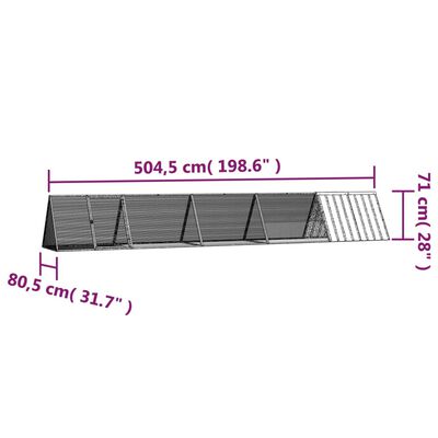 vidaXL Kanihäkki antrasiitti 504,5x80,5x71 cm galvanoitu teräs