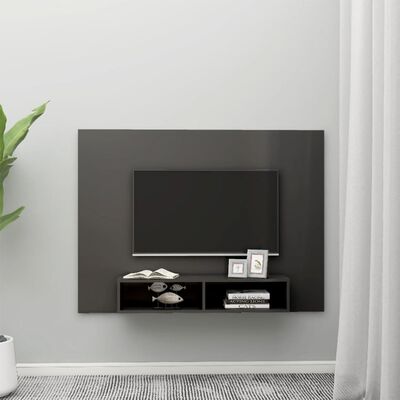 vidaXL TV-taso seinälle korkeakiilto harmaa 135x23,5x90 cm lastulevy