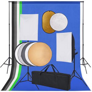 vidaXL Valokuvastudiosarja softbox-valot, taustakangas ja heijastin