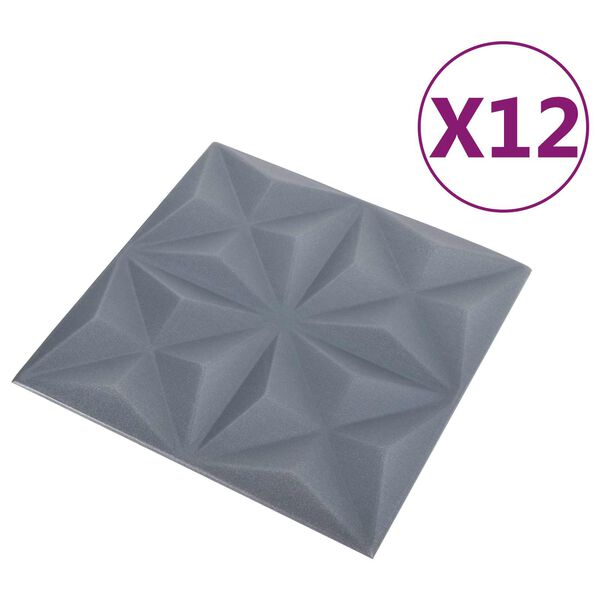 vidaXL Sein&auml;paneelit 12 pcs Origami Harmaa 50 x 50 cm XPS Vaahdon
