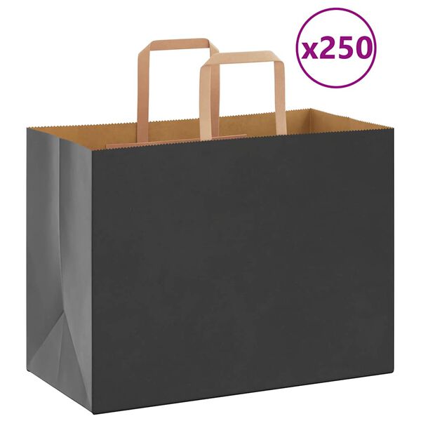 vidaXL Paperikassit 250 kpl kahvoilla musta 32x17x25 cm