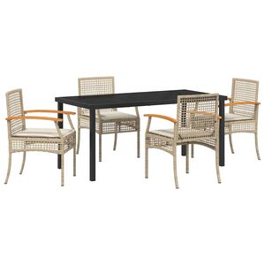 vidaXL Piharuokailu setti tyynyll&auml; 5 pcs Beige ja musta Rottinki