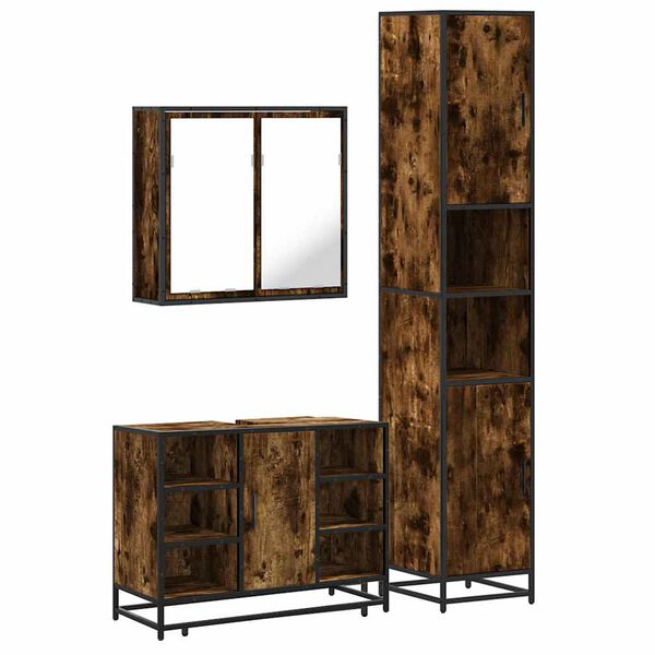 vidaXL 3-osainen Kylpyhuoneen kalustesarja savutammi tekninen puu