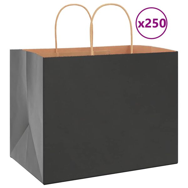 vidaXL Paperikassit 250 kpl kahvoilla musta 32x22x24 cm
