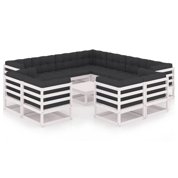 vidaXL 12-osainen Puutarhasohvasarja tyynyill&auml; valkoinen t&auml;ysi m&auml;nty