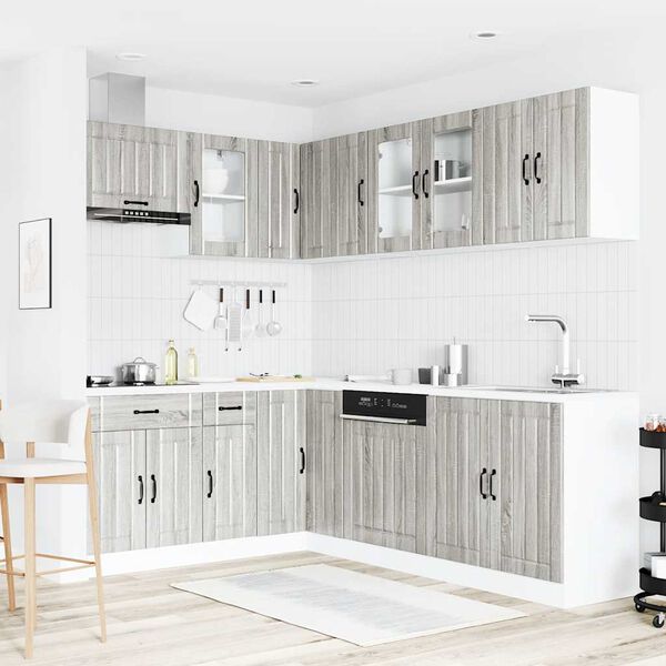 vidaXL 11-osainen keitti&ouml;kaappisarja Lucca harmaa sonoma