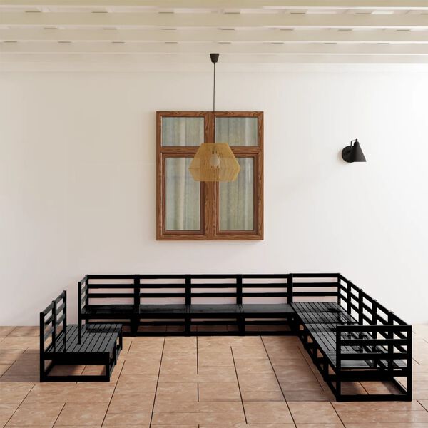 vidaXL 11-osainen Puutarhasohvasarja musta täysi mänty