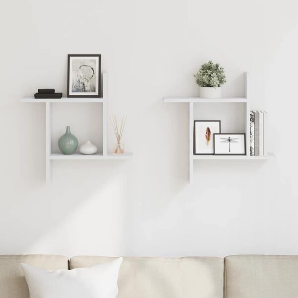 vidaXL Sein&auml;hyllyt 2 kpl valkoinen 50x12x50 cm tekninen puu