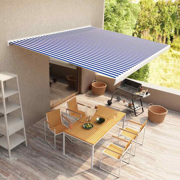 vidaXL Moottoroitu kasettimarkiisi 400x300 cm sininen ja valkoinen