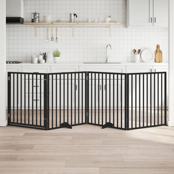 vidaXL Koiraportti kokoontaittuva 4 paneelia musta 320 cm poppelipuu
