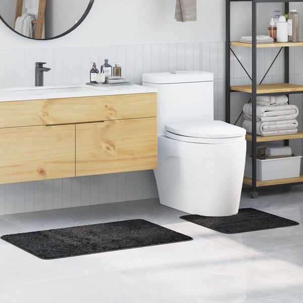 vidaXL Liukumaton kylpyhuoneen matto-setti 2 pcs Tumma harmaa PP