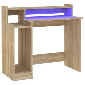 vidaXL Ty&ouml;p&ouml;yt&auml; LED-valoilla Sonoma-tammi 97x45x90 cm tekninen puu