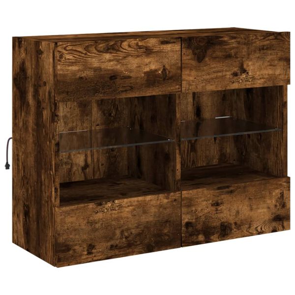 vidaXL TV-seinäkaappi LED-valoilla savutammi 78,5x30x60,5 cm