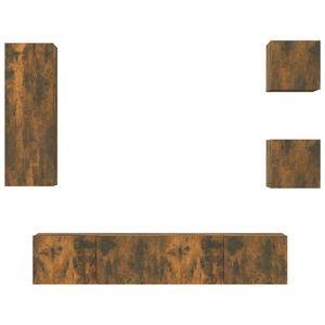 vidaXL 5-osainen TV-kaappisarja savutammi tekninen puu