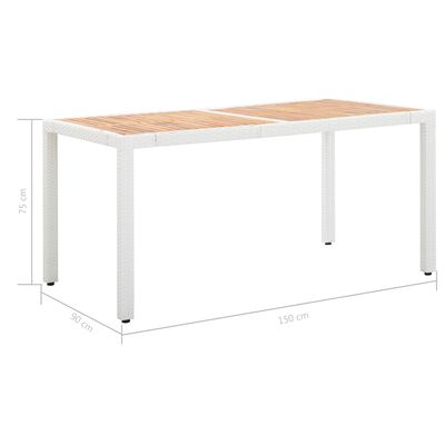 vidaXL Puutarhapöytä valkoinen 150x90x75 cm polyrottinki ja akaasiapuu