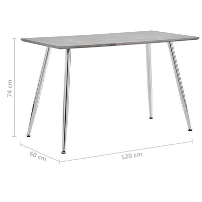 vidaXL Ruokapöytä betoni ja hopea 120x60x74 cm MDF