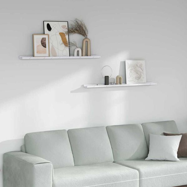vidaXL Sein&auml;hylly 2 pcs Valkoinen marmori 100 x 9 x 3 cm Tekninen puu