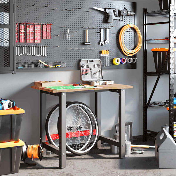 vidaXL Työpenkki vaaleanruskea 100x60x81,5 cm täysi tammi