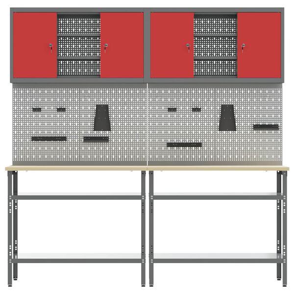 vidaXL Ty&ouml;p&ouml;yt&auml;setti hyllyll&auml; 8 pcs Punainen Jauhemaalattu Ter&auml;s
