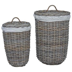 vidaXL Pyykkikori kannella 2 pcs Kubu harmaa Kubu Rottinki