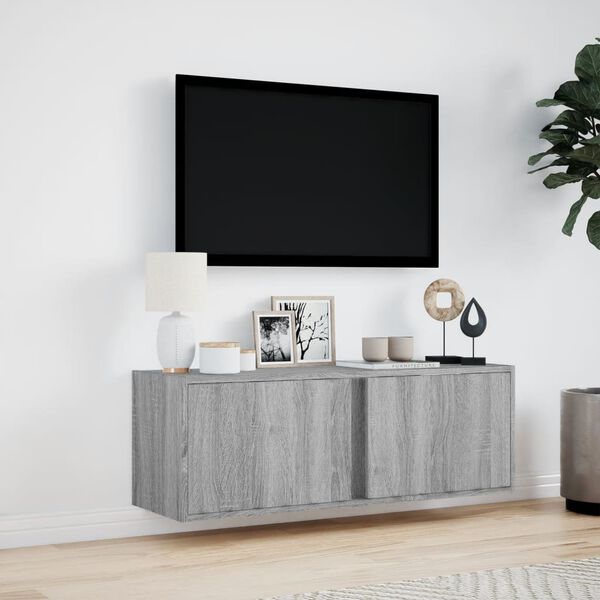 vidaXL TV-seinäkaappi LED-valoilla harmaa Sonoma 100x31x35 cm