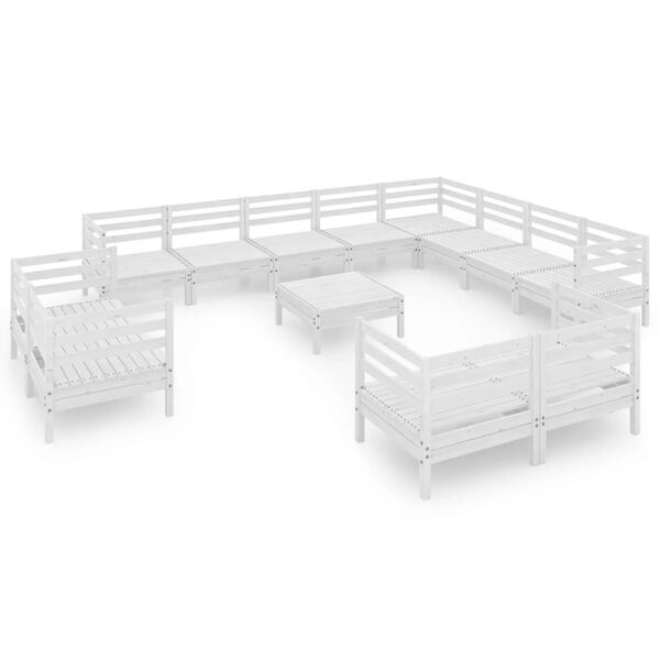 vidaXL 13-osainen Puutarhasohvasarja valkoinen t&auml;ysi m&auml;nty