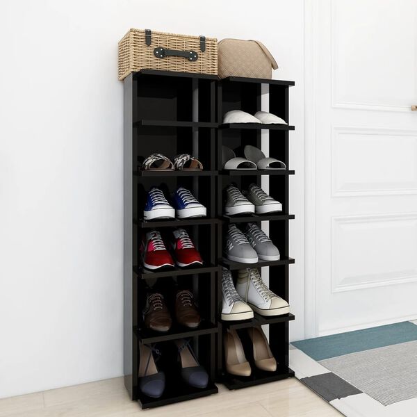 vidaXL Kenk&auml;kaapit 2 kpl korkeakiilto musta 27,5x27x102 cm