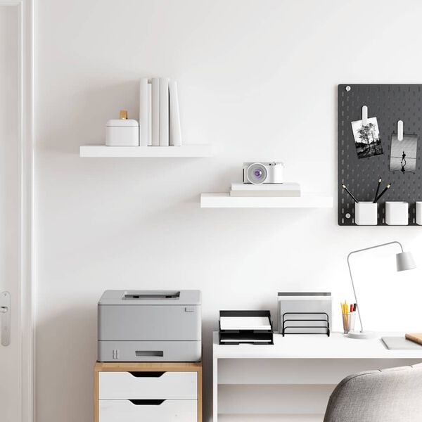 vidaXL Kelluvat sein&auml;hyllyt 2 kpl korkeakiilto valk. 50x23x3,8 cm MDF