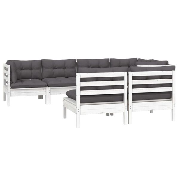 vidaXL 7-osainen Puutarhasohvasarja tyynyillä valkoinen täysi mänty