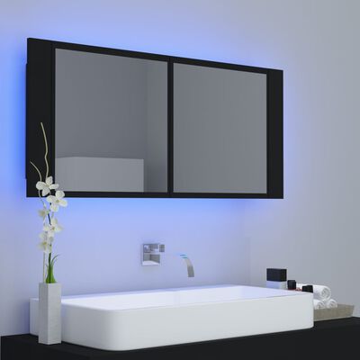 vidaXL Kylpyhuoneen LED peilikaappi musta 100x12x45 cm akryyli