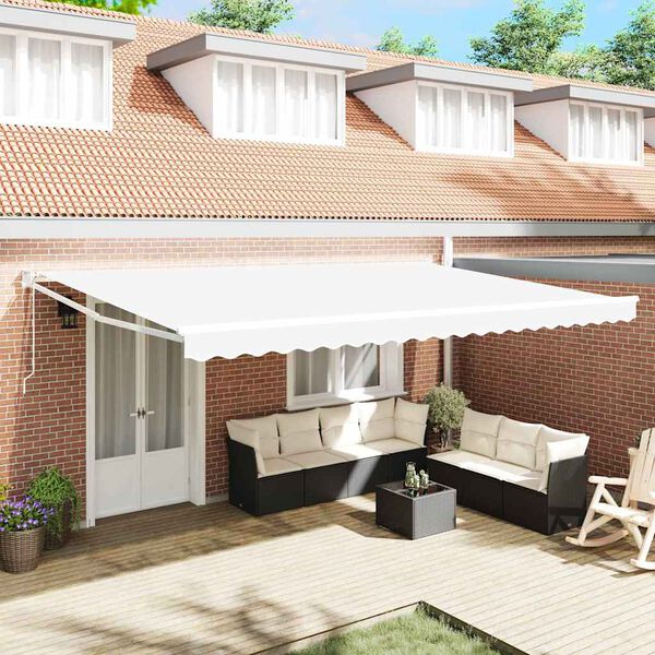 vidaXL Vetoutuva markiisi Valkoinen 500 &times; 300 cm Kangas ja Metalli