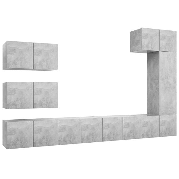 vidaXL 8-osainen TV-kaappisarja betoninharmaa tekninen puu